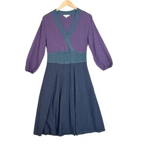 EAST Wool Sweater Dress Size 14 Colorblock Purple Blue Teal READ